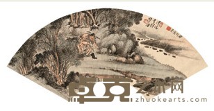 溥儒 溥伒 钟进士图 扇面镜心 19.5X54cm